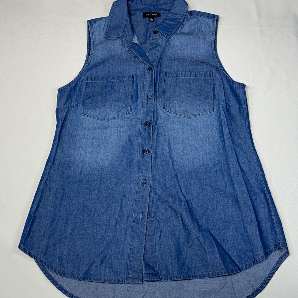 The Limited Chambray Sleeveless Top Size XS Blue Stone Washed Jean Casual Shirt